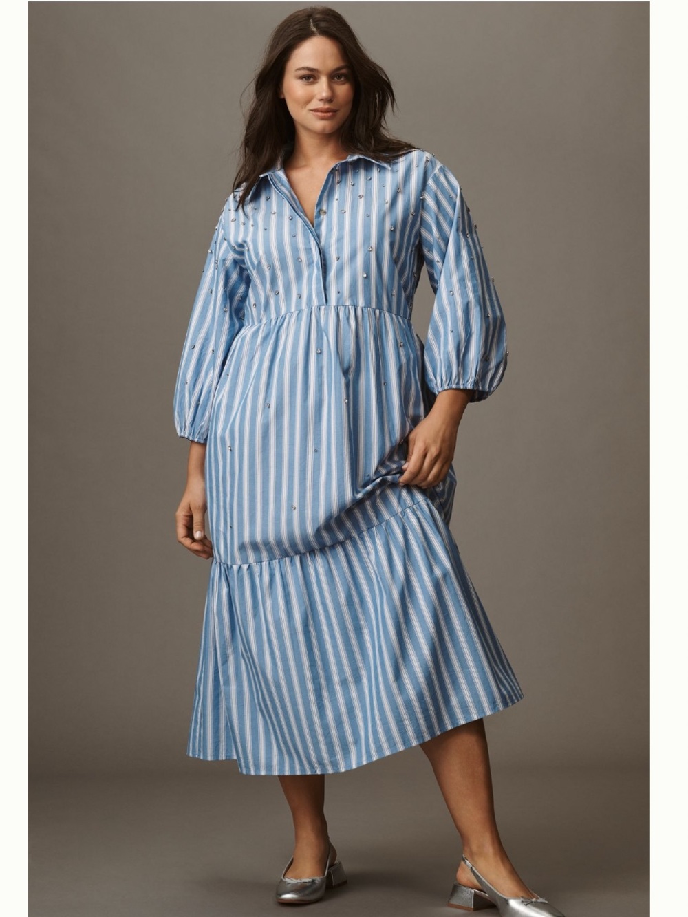 NWT Anthropologie Maeve Bettina Crystal Embellished Tiered Shirt Dress, 2X